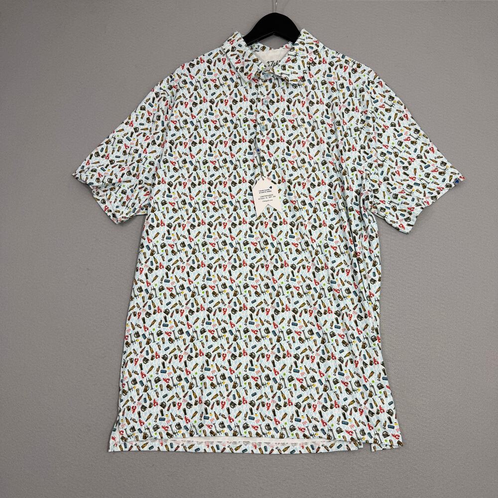 1764 Polo Shirt Extra Large Blue Lobster Beer All Over Print Stretch Performance